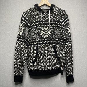 Hawking McGill Black & White Nordic Pattern Lambswool Blend Hoodie Sweater L